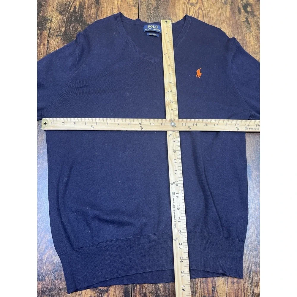 Polo Ralph Lauren 100% Pima Cotton V Neck Sweater Mens Medium Blue Pullover Pony